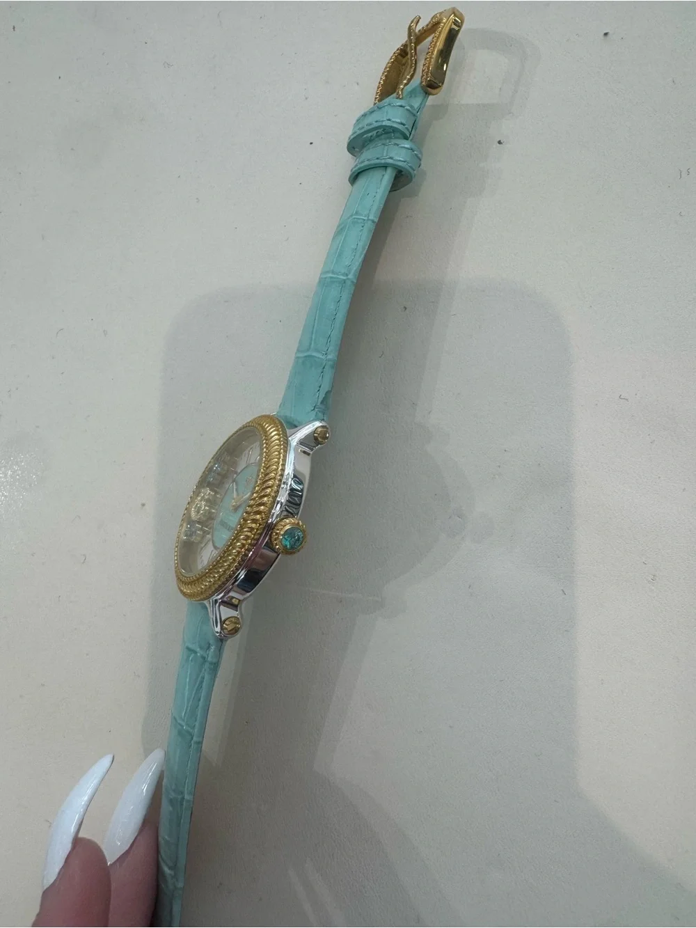 New Judith Ripka Oasis Cushion Case Turquoise Leather Diamonique Watch